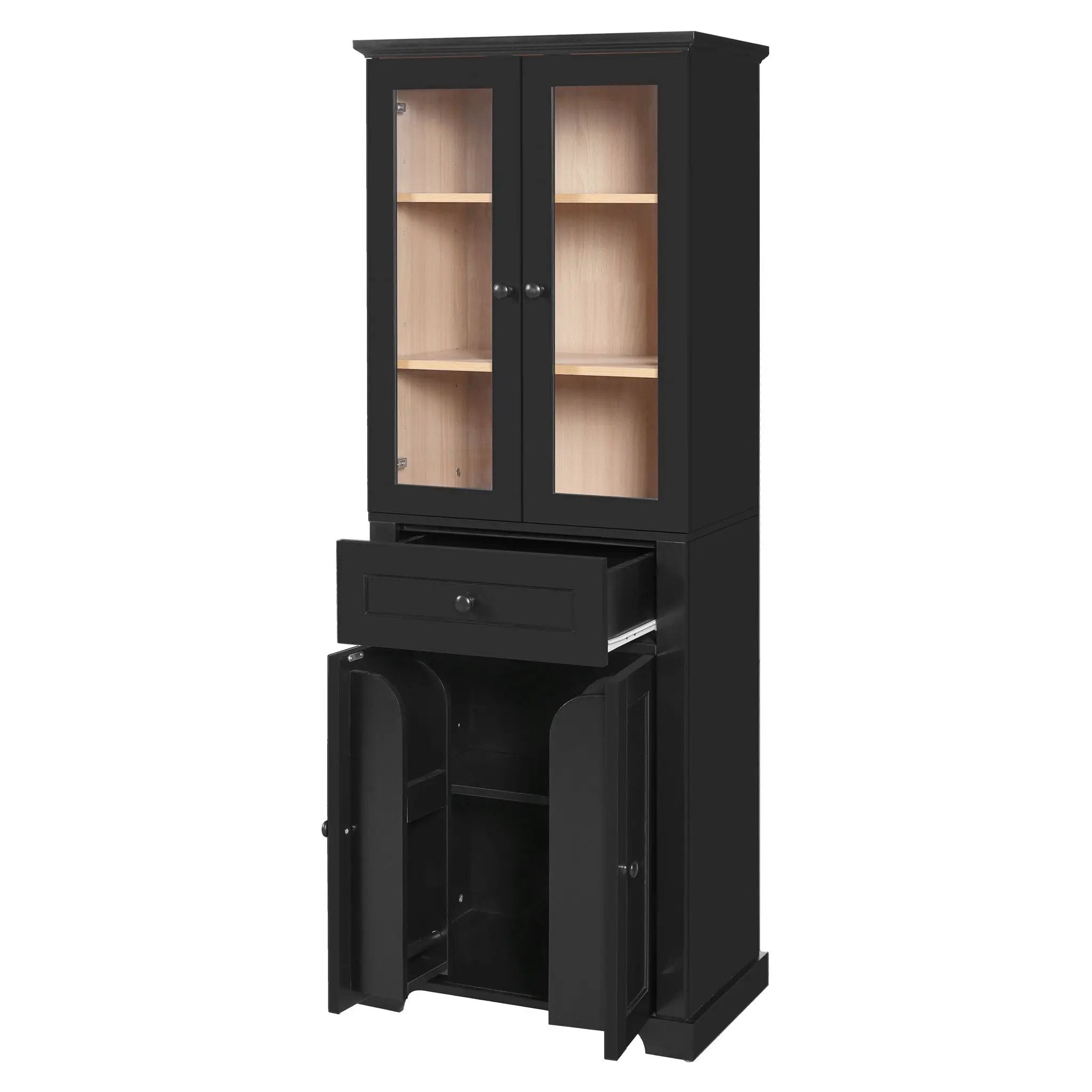 Bathroom Vanity & Tall Storage Cabinet Set With Doors, Adjustable Shelves, Soft Close Hinges, Sink