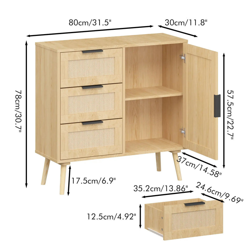 Dresser With Drawers And Adjustable Shelf - Antique Natural / Rattan by Unique Piece Furniture