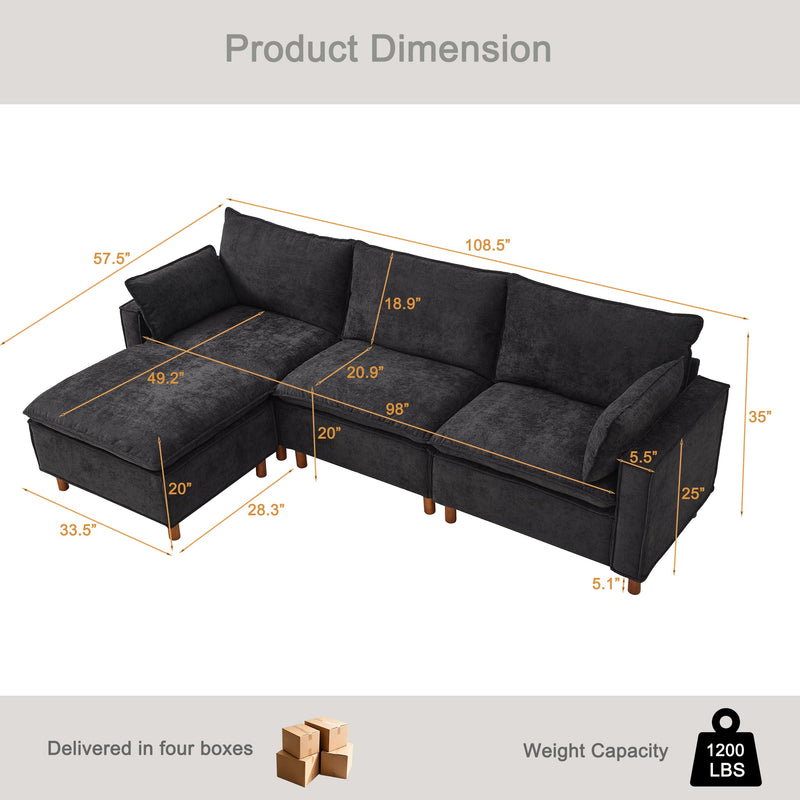 108.5" Modular Sectional L Shape Sofa with Movable Ottoman by HouseOfZazla