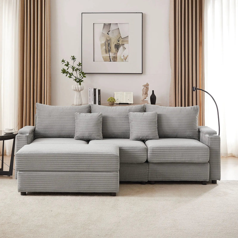 Modern Style Loveseat Sofa Sectional Sofa Couch With Storage Space, A Movable Ottoman, Two USB Ports, Two Cup Holders, A Phone Holder For Living Room by HouseOfZazla