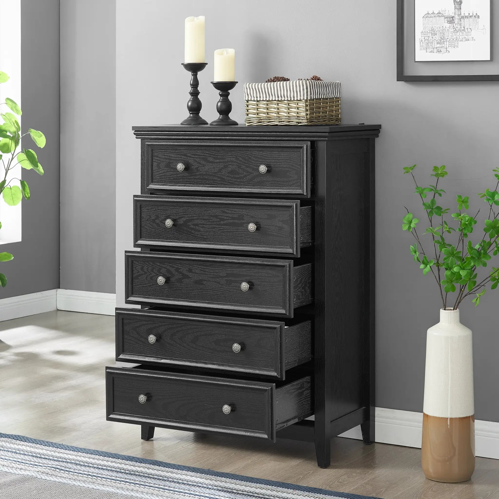 Modern 5-Drawer Black Dresser for Living Room Storage by HouseOfZazla