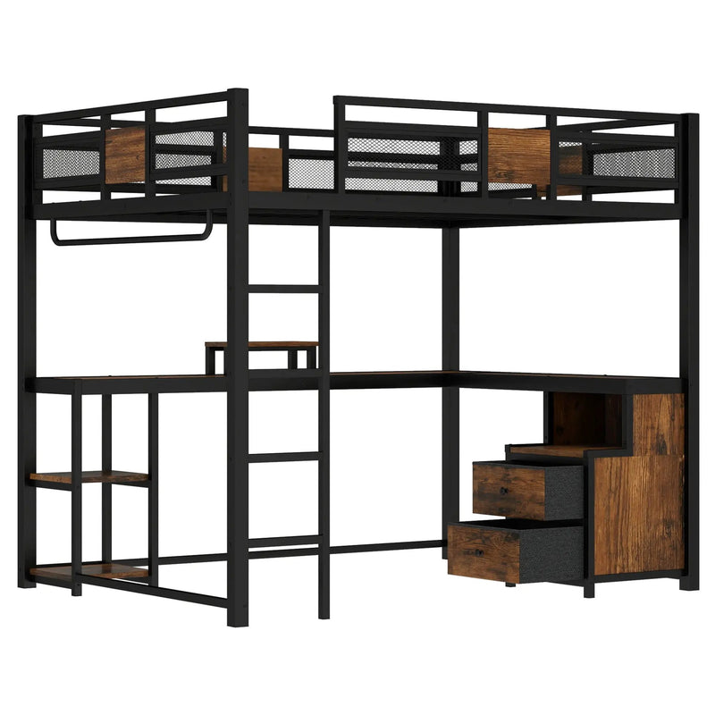 Queen Loft Bed with Desk and Storage by HouseOfZazla