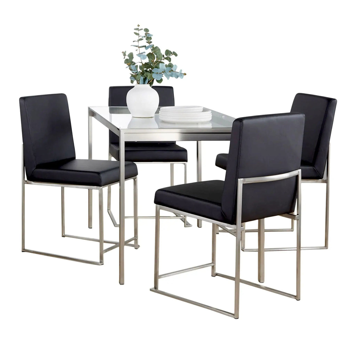Fuji - High Back Contemporary Dining Set, Glass 5 Piece by HouseOfZazla