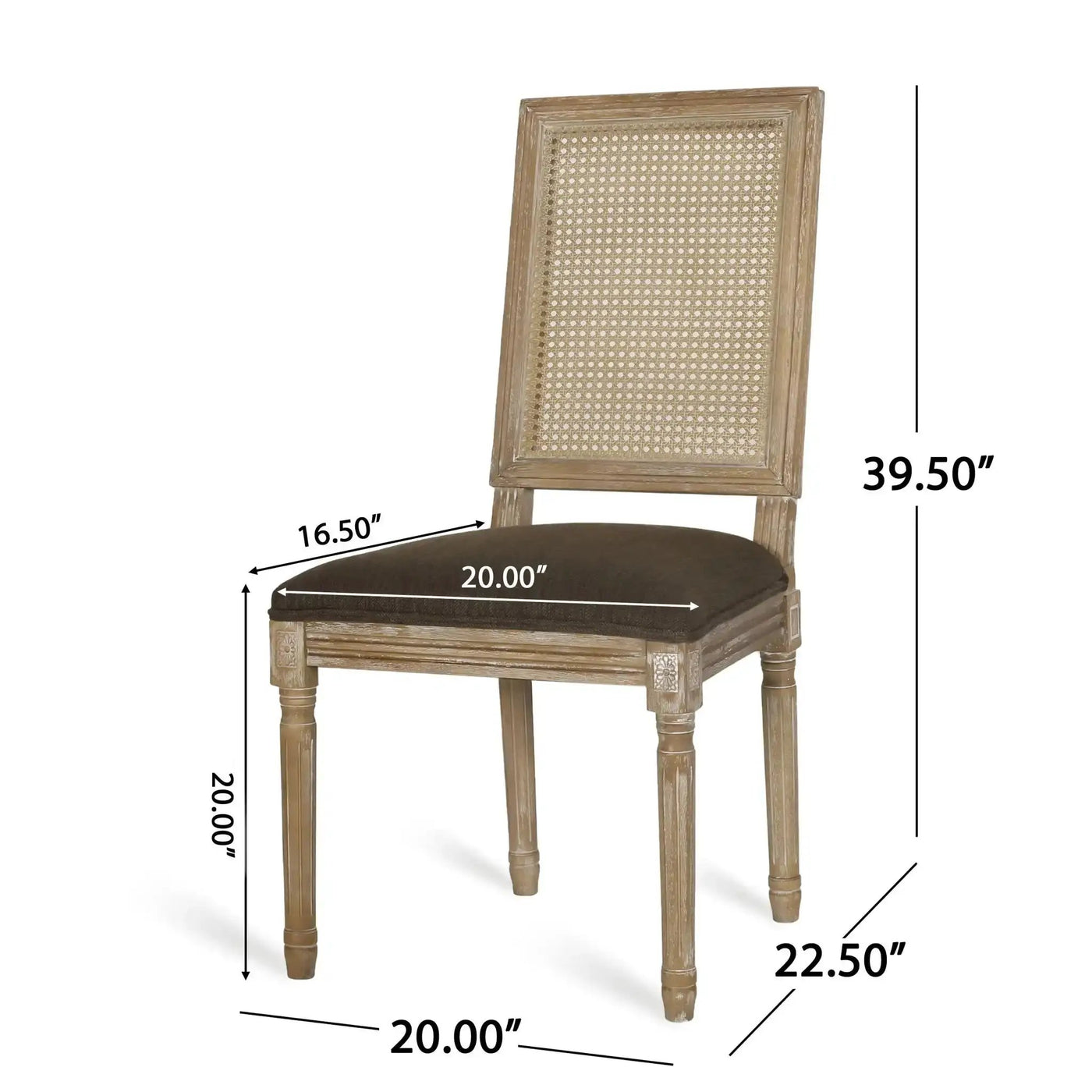 French Country Dining Chair With Rectangular Cane Backrest And Smooth Upholstered Seating by HouseOfZazla
