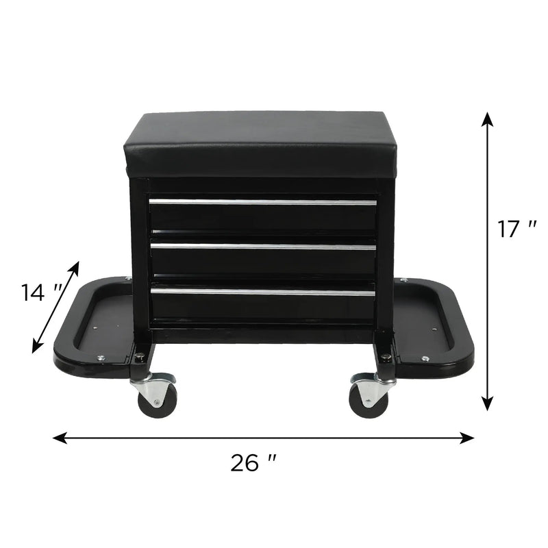 3-Drawer Tool Chest Rolling Mechanic Seat with Tool Trays by HouseOfZazla