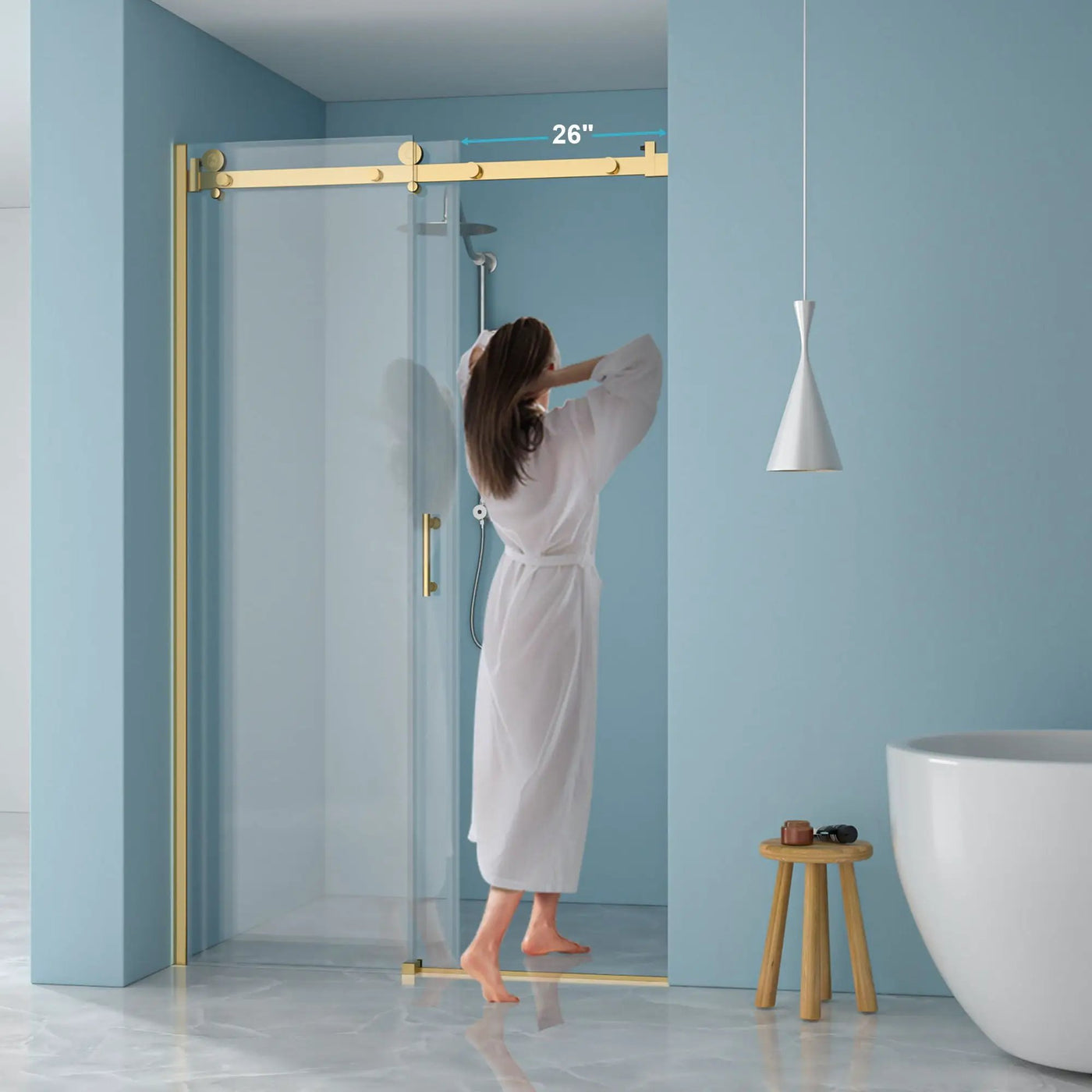 Modern Single Slide Shower Door, Tempered Glass, Stainless Steel Frame by HouseOfZazla