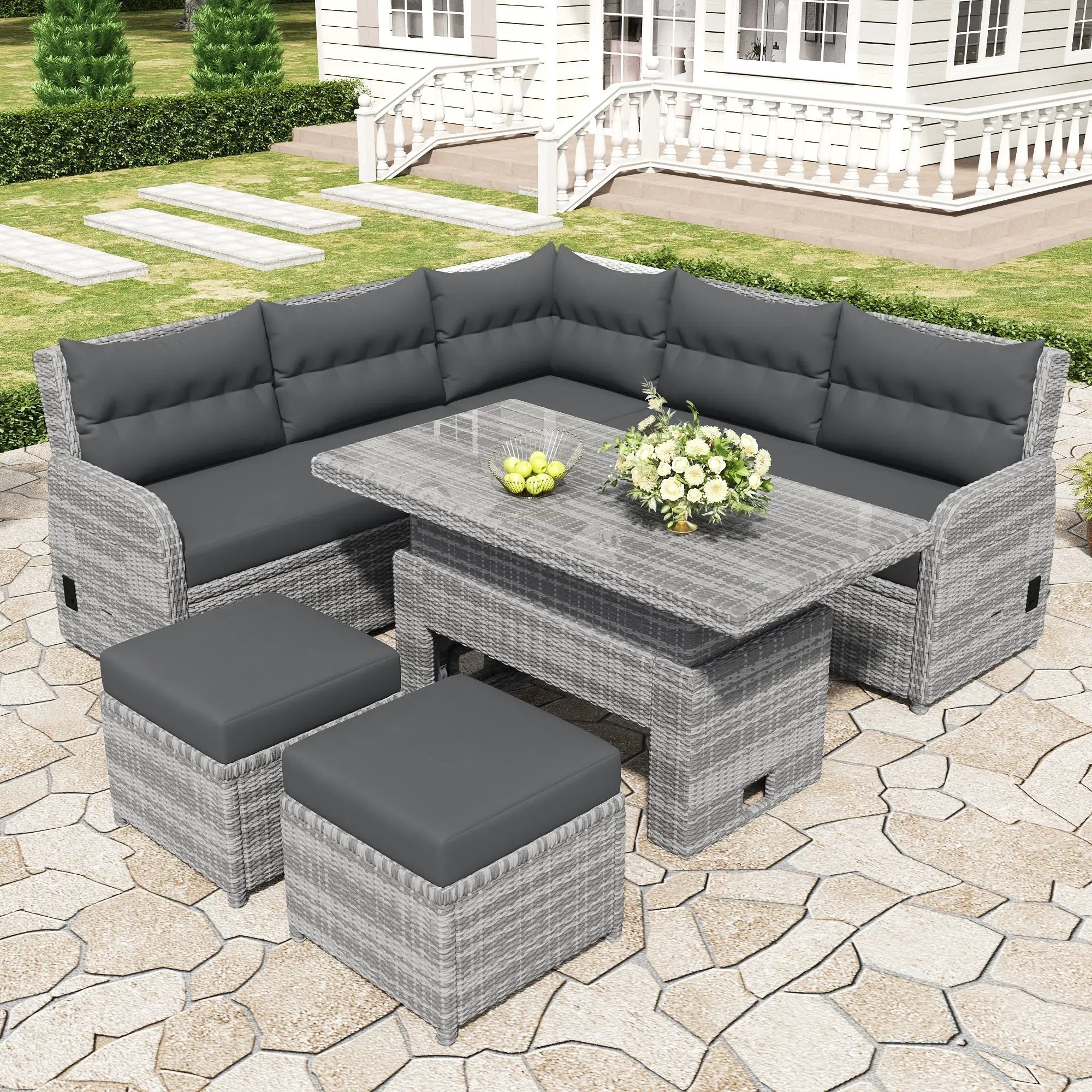 Outdoor Furniture Set Patio Rattan with Recliners and Tables by HouseOfZazla