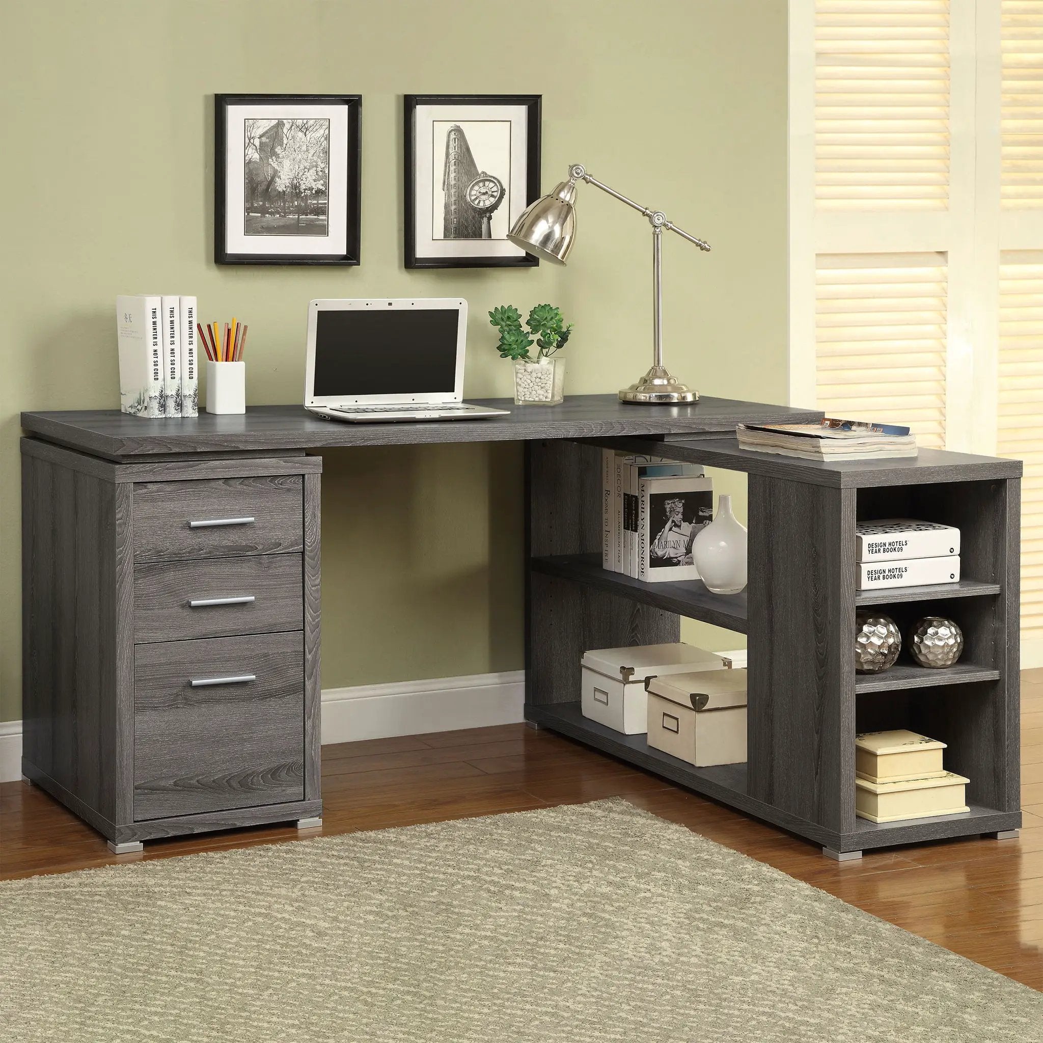 Yvette 60-inch 3-drawer L-Shape Computer Desk Weathered Grey by Unique Piece Furniture