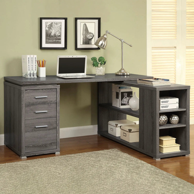 Yvette 60-inch 3-drawer L-Shape Computer Desk Weathered Grey by Unique Piece Furniture