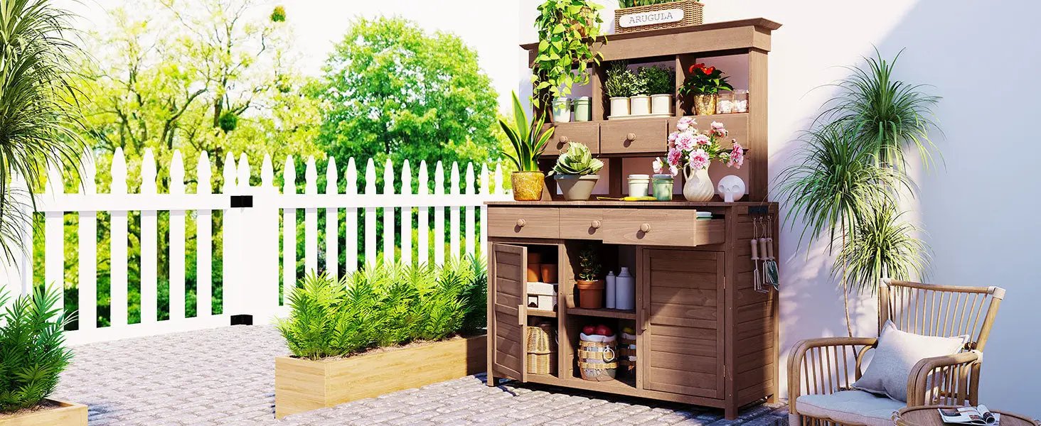 Topmax 65.7'' Tall Garden Potting Bench Table with Hutch by HouseOfZazla