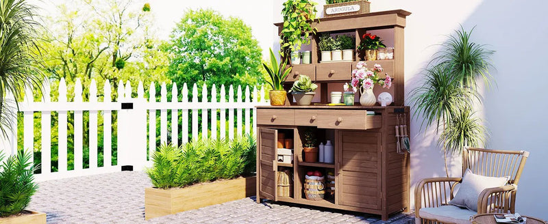 Topmax 65.7'' Tall Garden Potting Bench Table with Hutch by HouseOfZazla