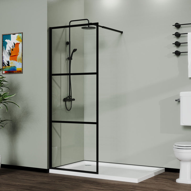 Shower Screen Door Walk In Wet Room, 3 Panel Style - Black by HouseOfZazla