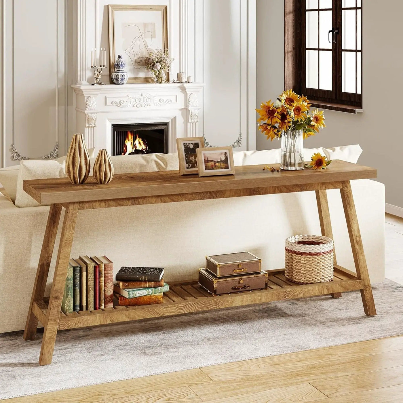Extra Long Console Table With 2 Tier Open Storage by HouseOfZazla