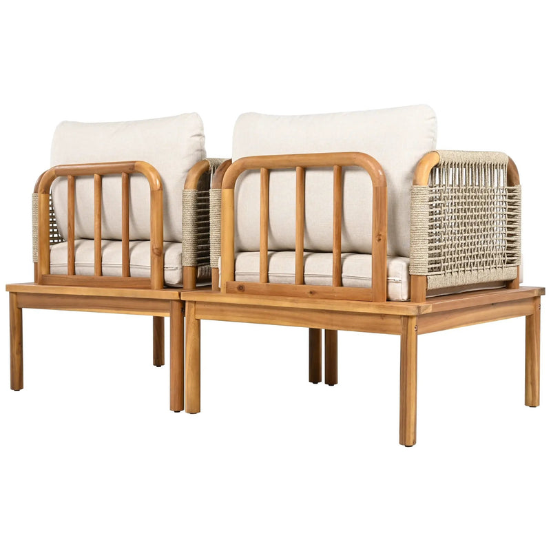 Outdoor Acacia Wood and Rope Club Chair with Cushions (Set of 2) by HouseOfZazla