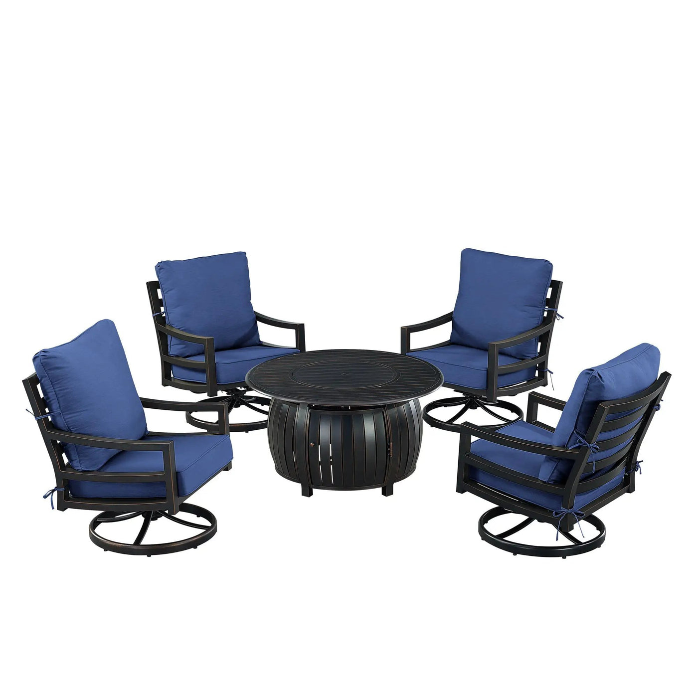 Black Aluminum Fire Table Set with Four Club Chairs by Sharicks