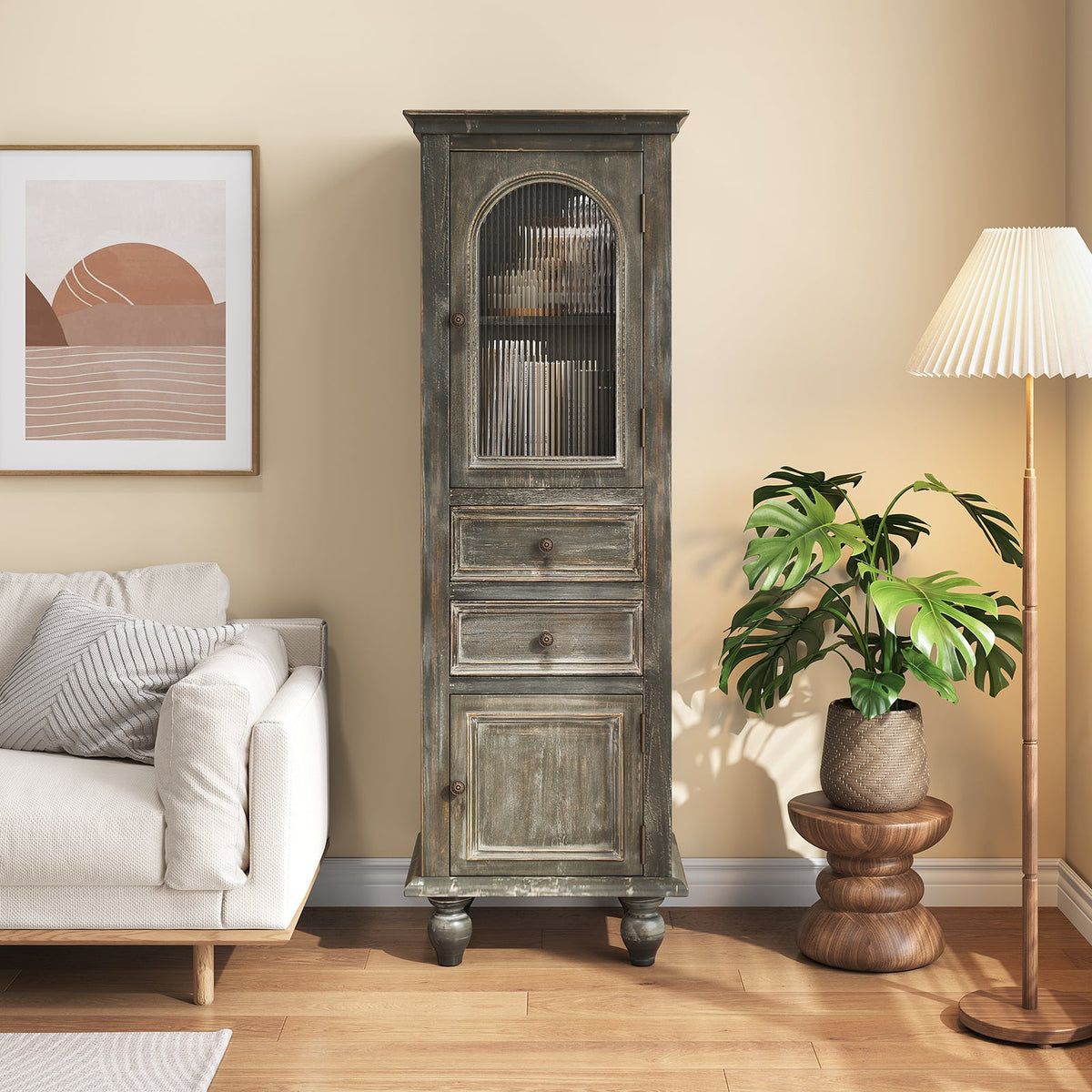 Farmhouse Tall Narrow Storage Cabinet – Rustic Wood