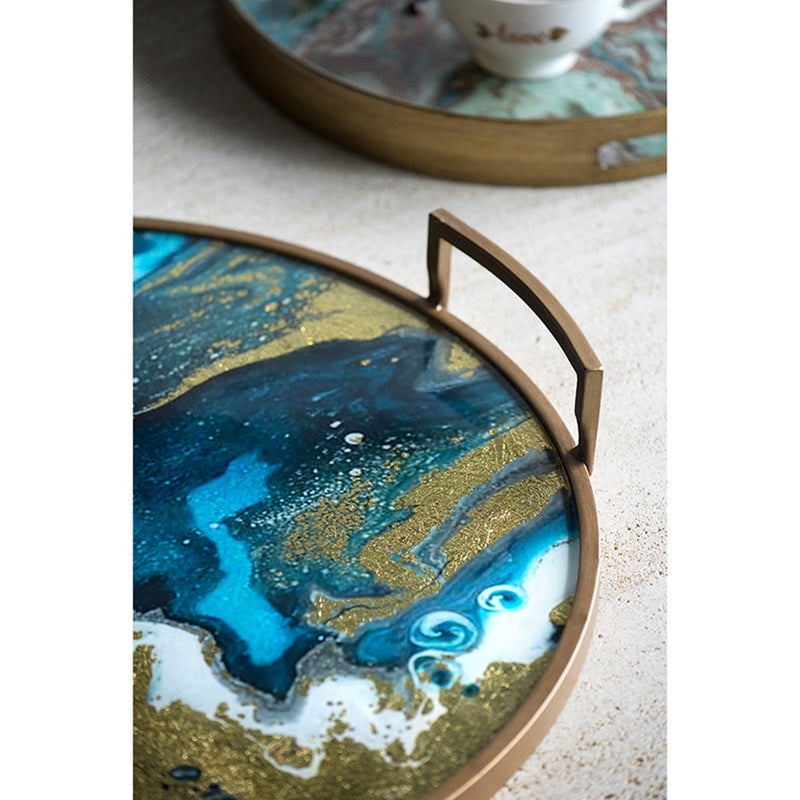 20.9x20.1x3.1" Round Accent Mirrored Tray with Handles by HouseOfZazla