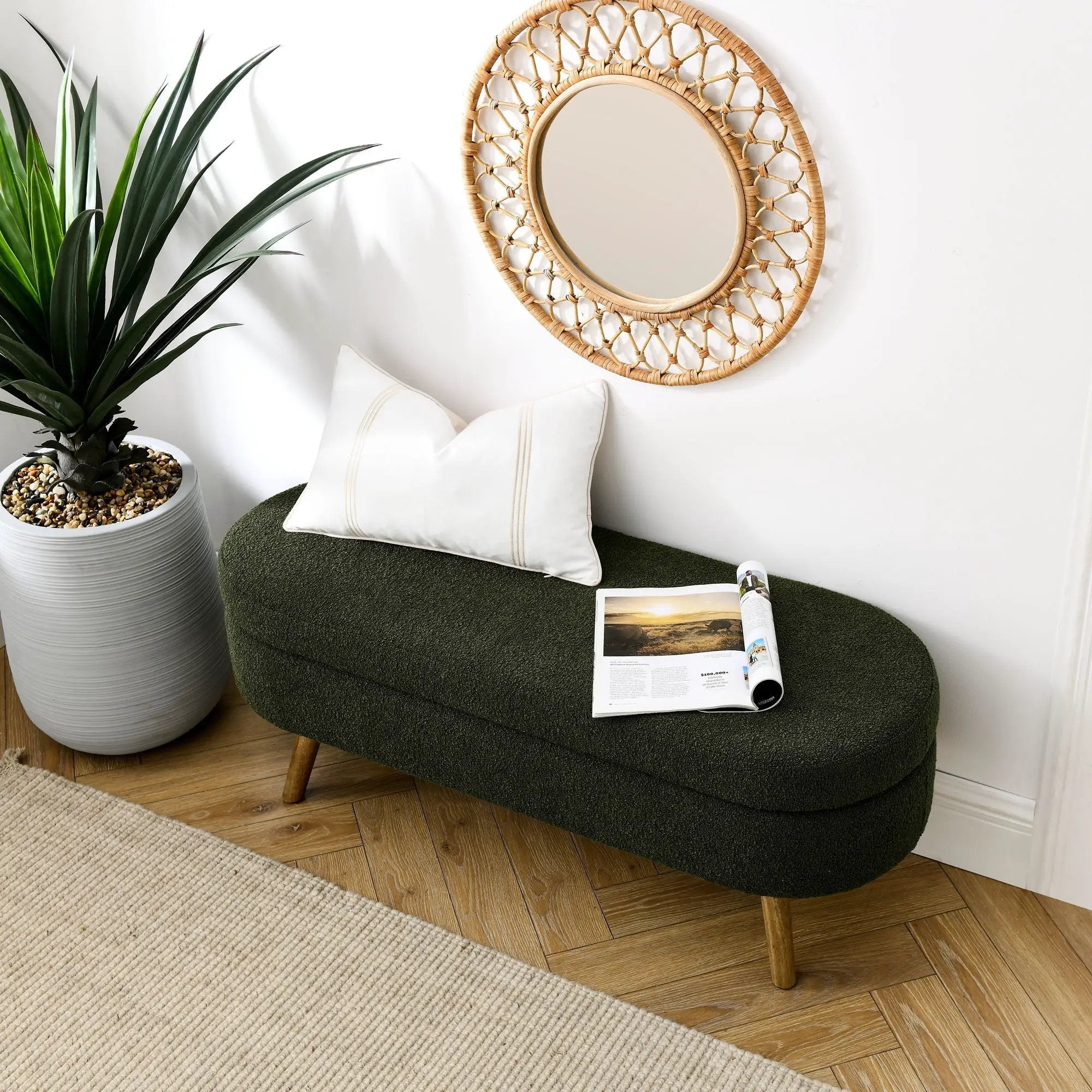 Ottoman Oval Storage Bench With Rubber Wood Legs by Unique Piece Furniture