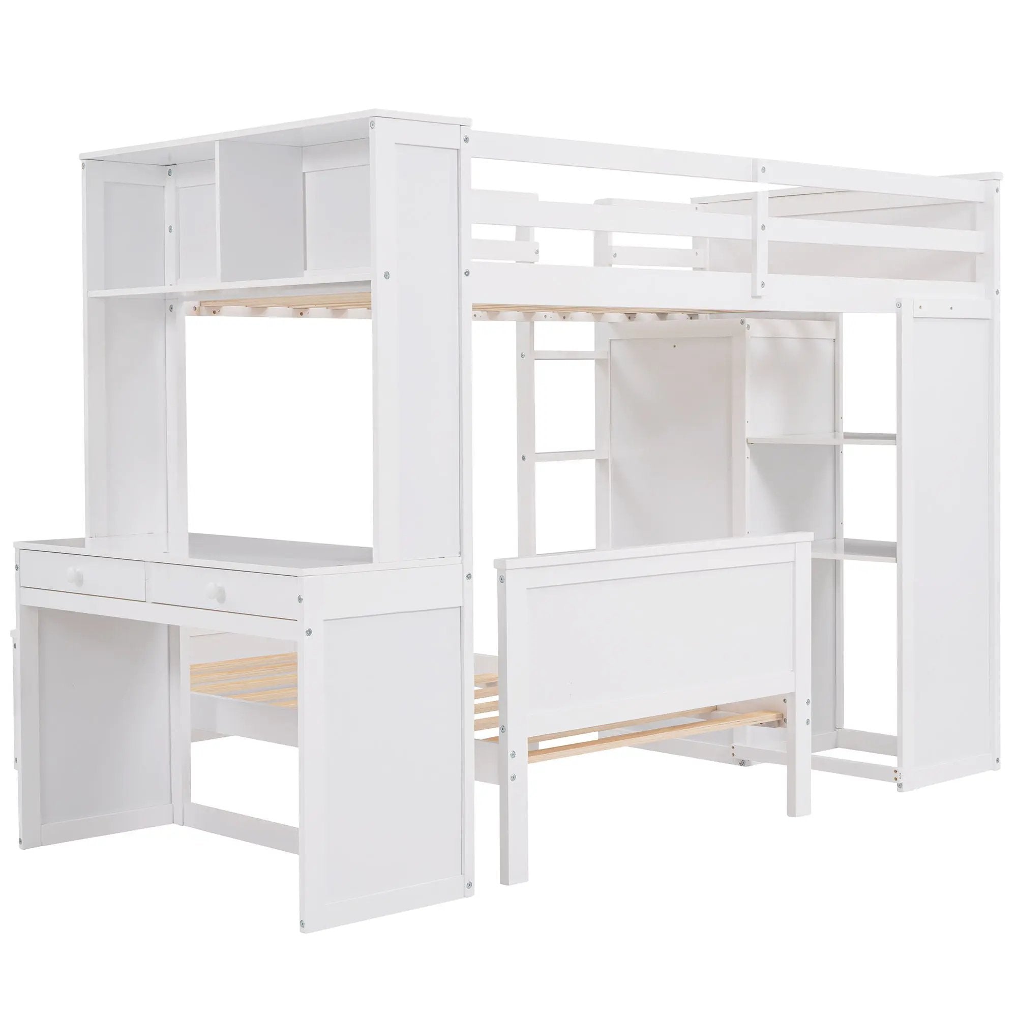 Loft Bed With A Stand Alone Bed, Shelves, Desk, And Wardrobe by Unique Piece Furniture