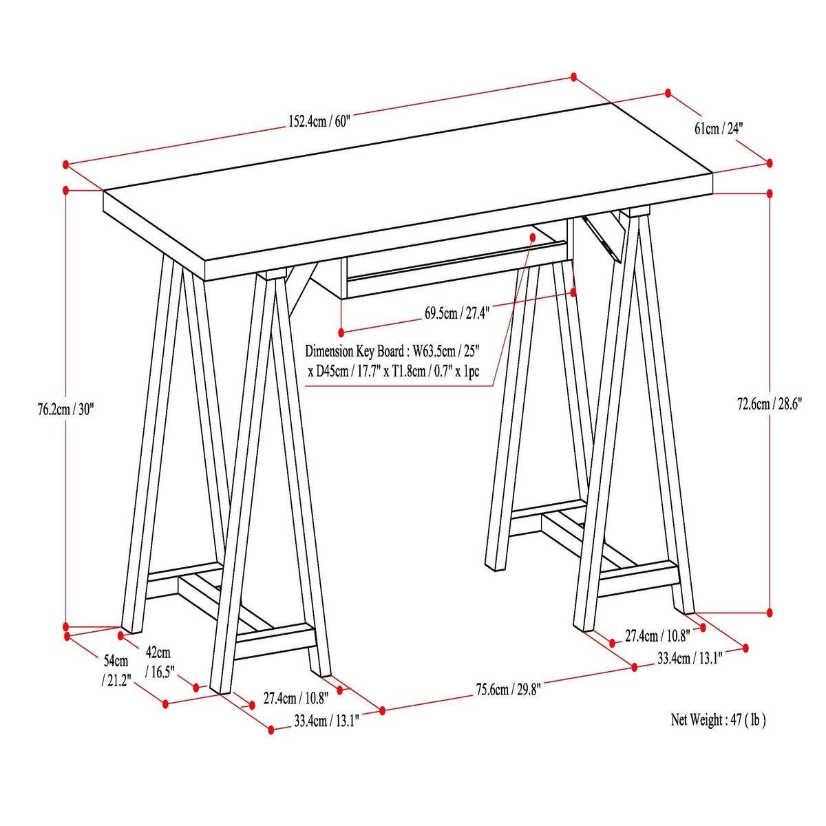 Handcrafted Sawhorse Writing Desk with Solid Wood Construction - Dark Brown or White, photo 11 of 15