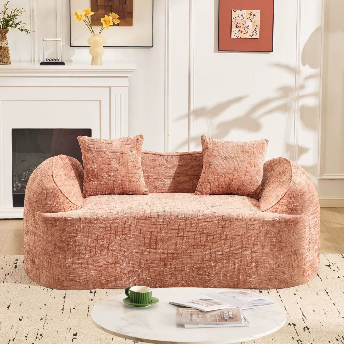 Curved 2 Person Compress Sofa With Armrests, Includes Pillows by Unique Piece Furniture