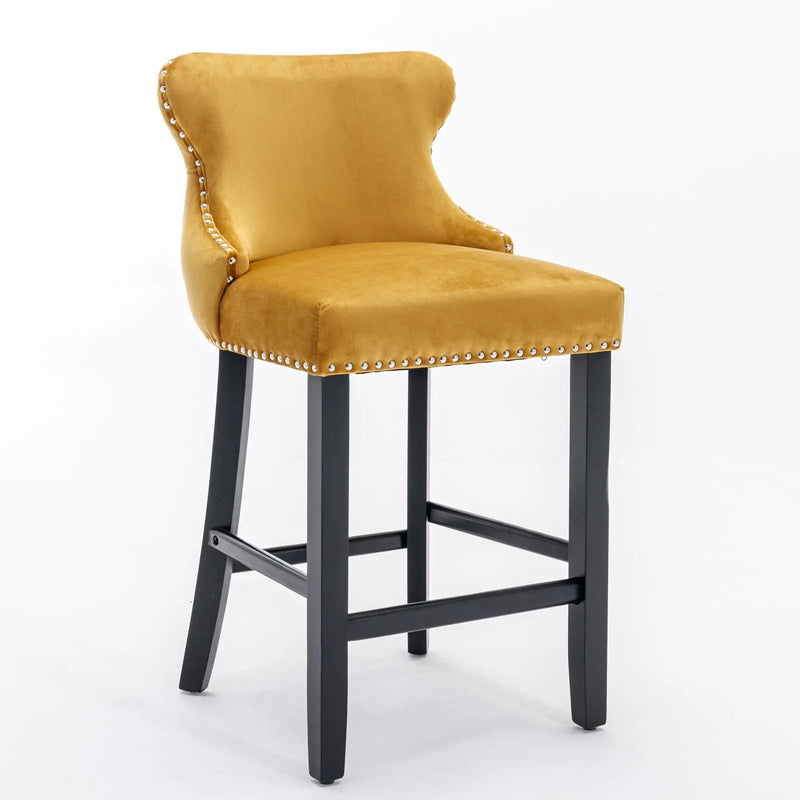 Contemporary Upholstered Wing-Back Barstools With Button Tufted Decoration And Wooden Legs, And Nailhead Trim, Leisure Style Bar Chairs, Bar Stools (Set of 2) by Unique Piece Furniture