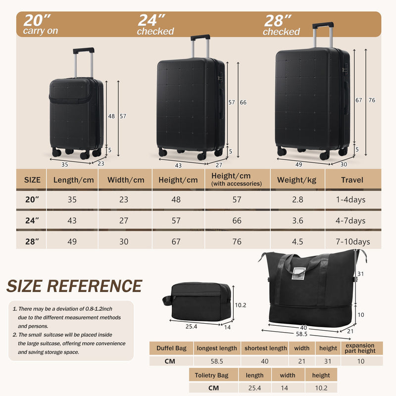 Hardside Luggage Set 5 Piece with USB Port & TSA Lock - Black, photo 3 of 10