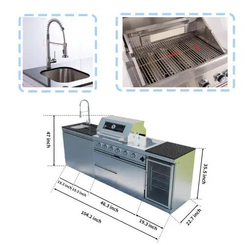 101" 6-Burner 85,000 BTU Outdoor Kitchen Island Grill with Storage Cabinets & Drawers by Chery Industrial