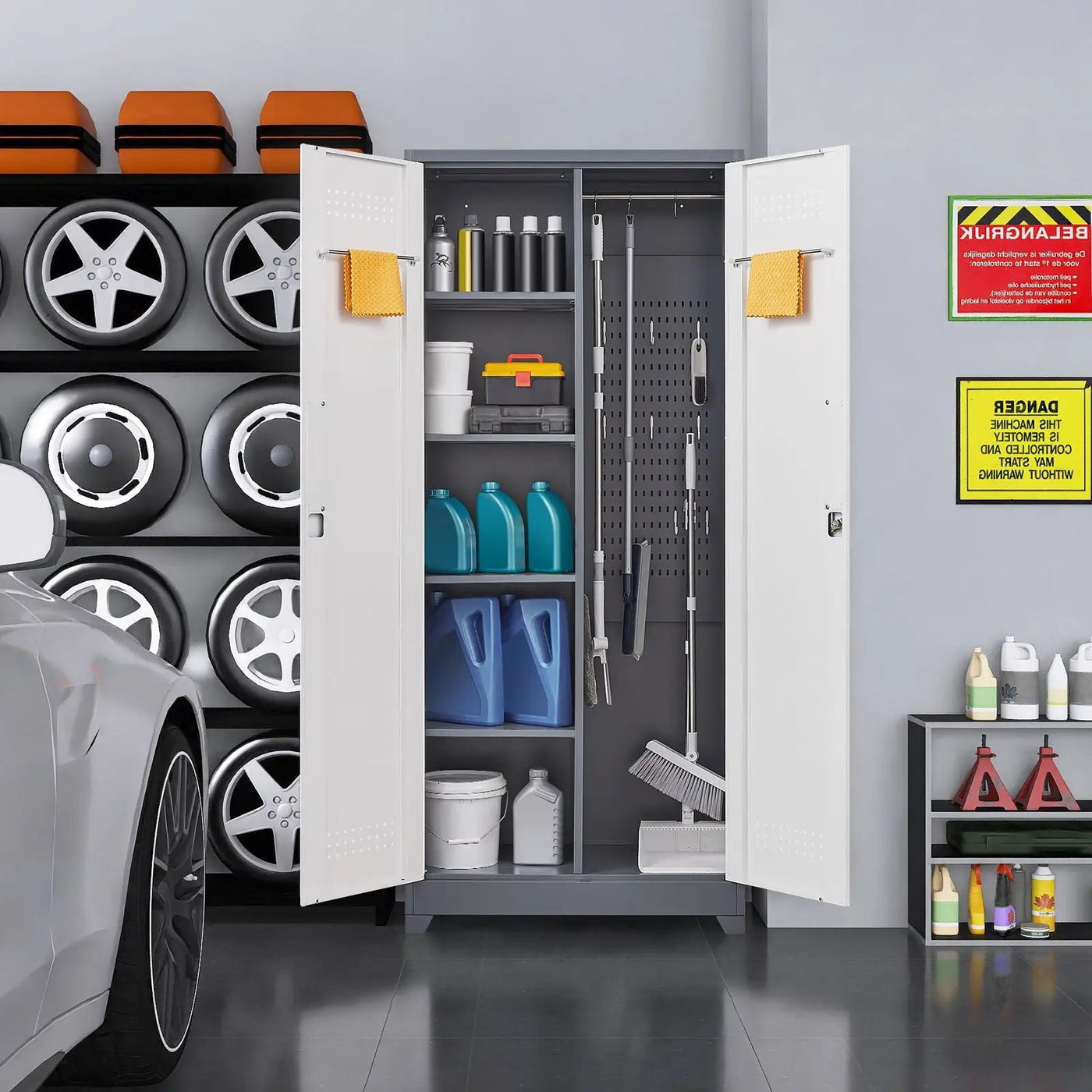 Lockers With Locking Doors, Adjustable Shelves, High Broom Tool Storage Cabinet by HouseOfZazla