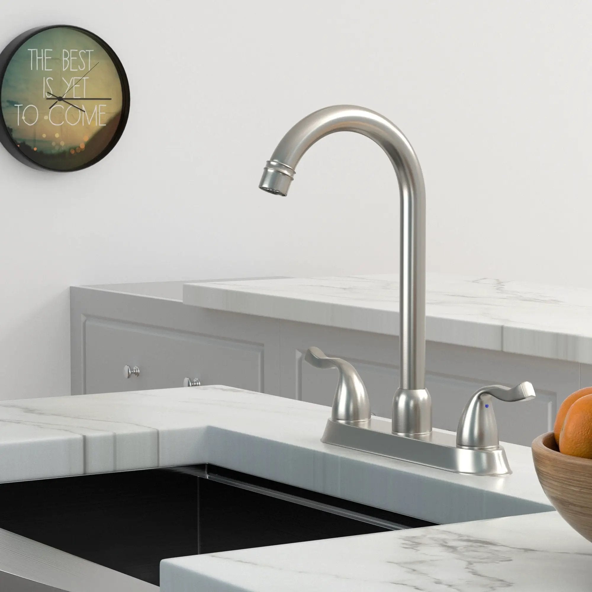 Stainless Steel Kitchen Sink Faucet With 2 Handles, 3 Hole Installation by HouseOfZazla