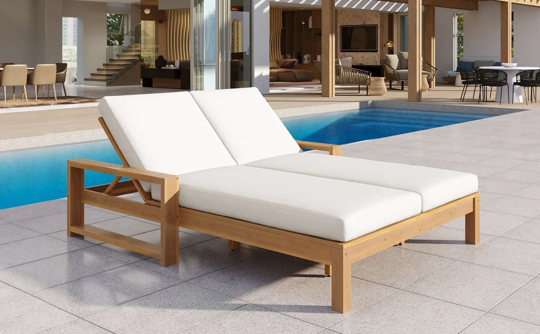 TREXM Outdoor Double Lounge Chair with 5-Position Adjustable Backrest by HouseOfZazla