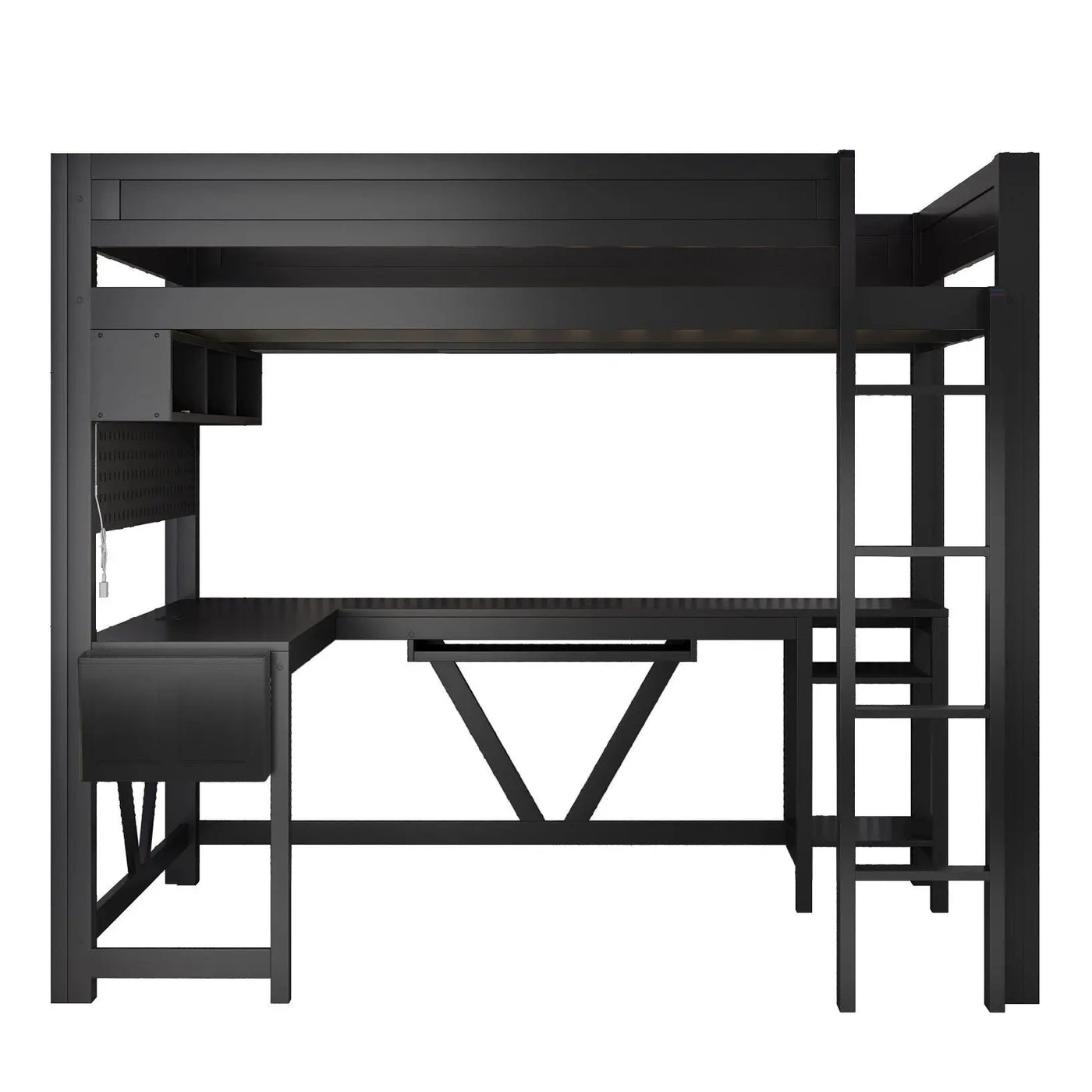 Gaming Loft Bed With Desk, Storage Shelves, LED And Charging Station by HouseOfZazla