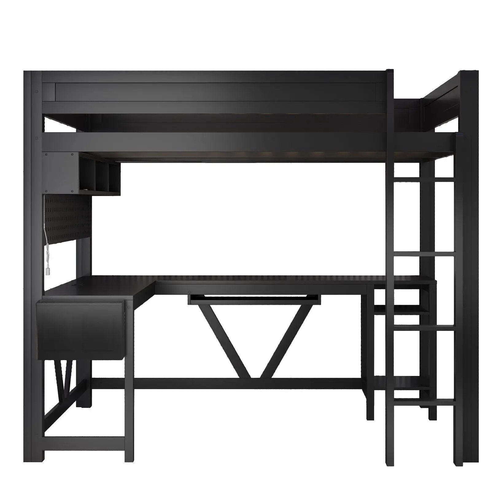 Gaming Loft Bed With Desk, Storage Shelves, LED And Charging Station by HouseOfZazla