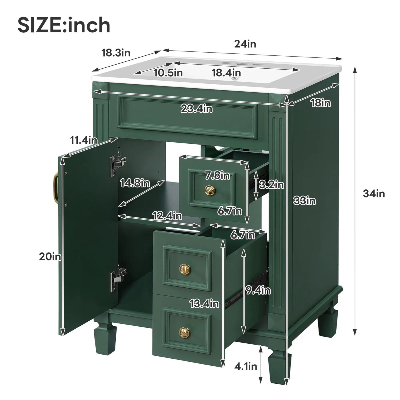 Bathroom Vanity With Sink, Compact Cabinet & 2 Drawers And Adjustable Shelf by Unique Piece Furniture