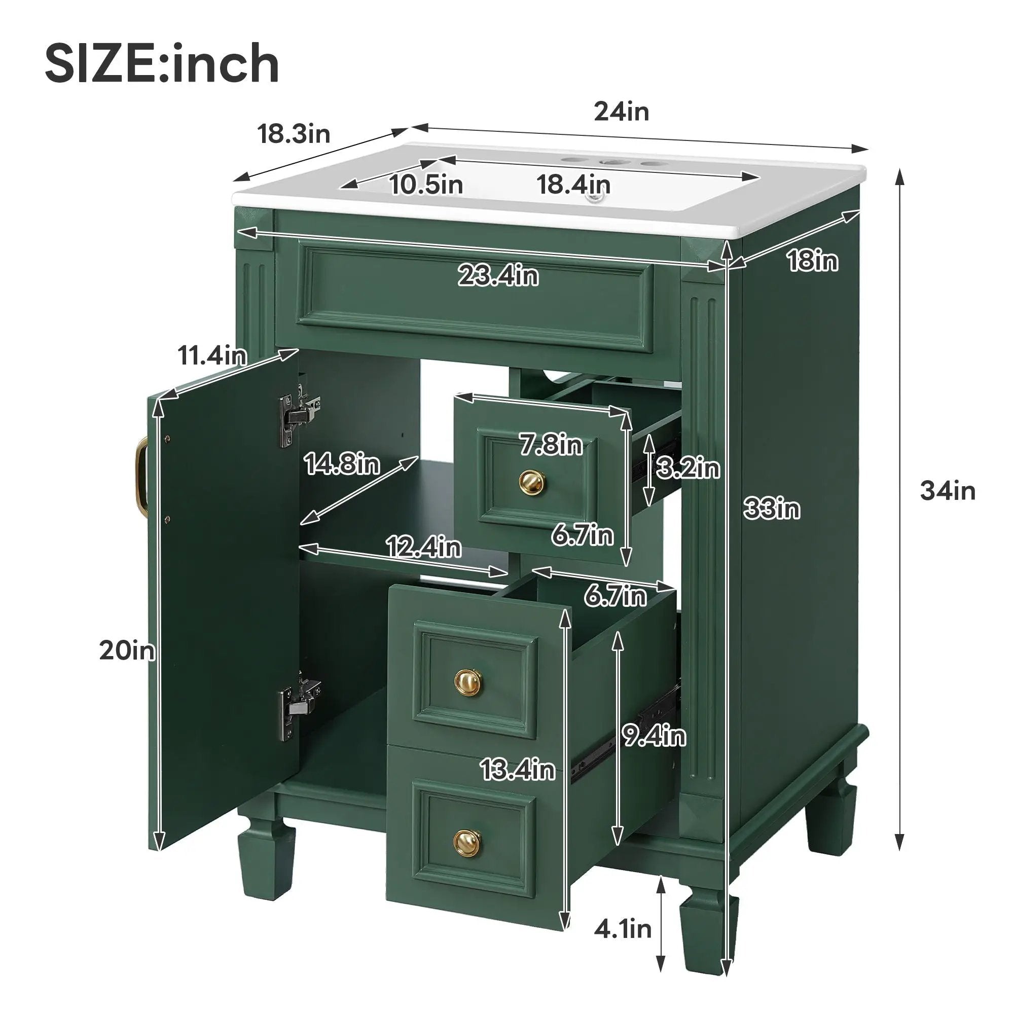 Bathroom Vanity With Sink, Compact Cabinet & 2 Drawers by HouseOfZazla