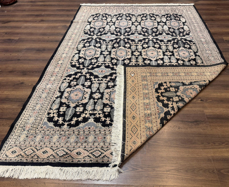 Turkoman Bokhara Rug 6x9, Pakistani Carpet, Black, Hand Knotted by Jewel Rugs