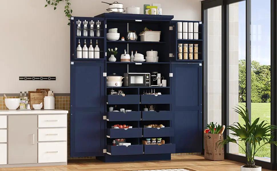 TOPMAX Freestanding Kitchen Pantry Cabinet with 4 Doors and Pull-Out Trays by HouseOfZazla