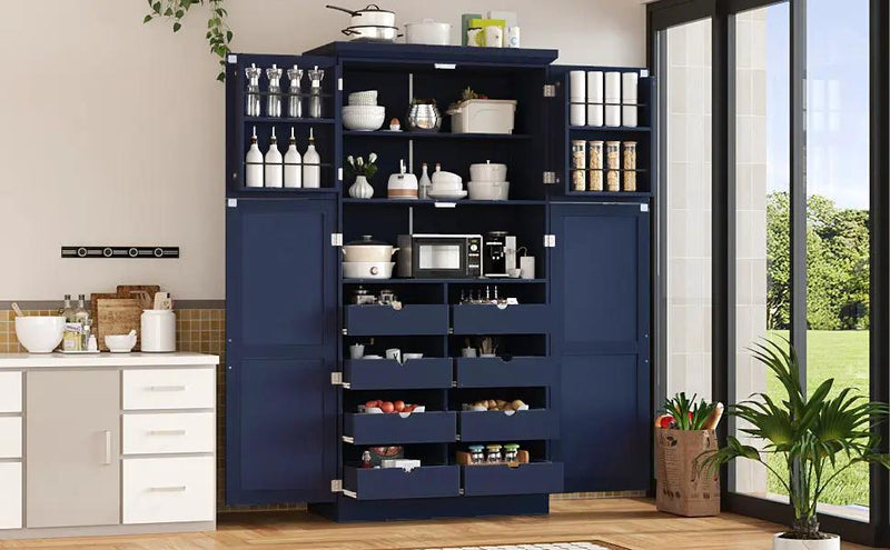 TOPMAX Freestanding Kitchen Pantry Cabinet with 4 Doors and Pull-Out Trays by HouseOfZazla