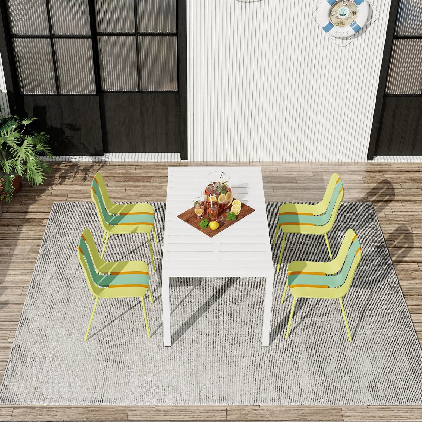 4 Piece Set Of Modern Striped Color- Blocking Single Chairs With Long Table by HouseOfZazla