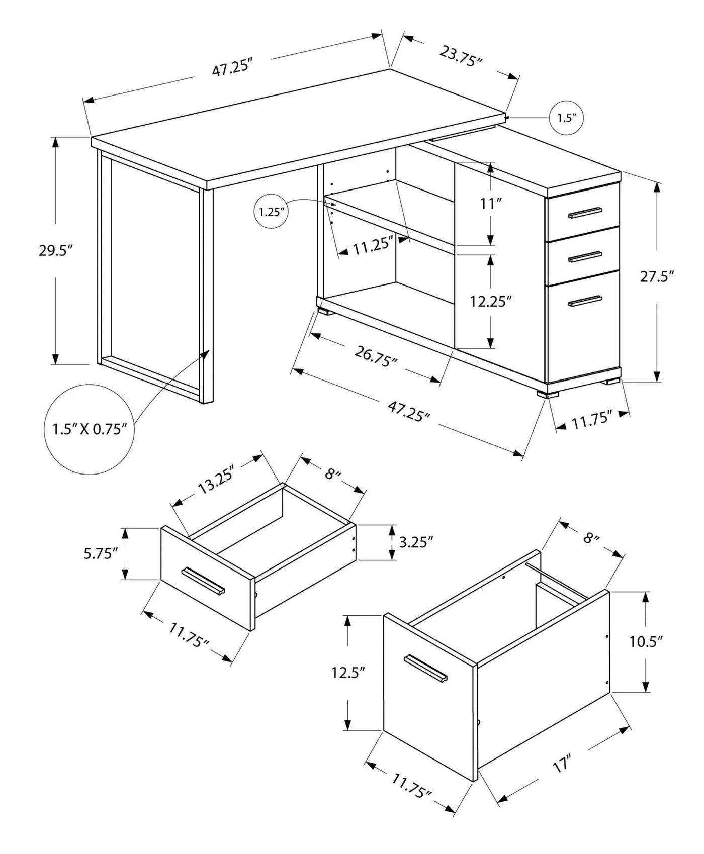 L-Shape Computer Desk with Storage Drawers by HouseOfZazla
