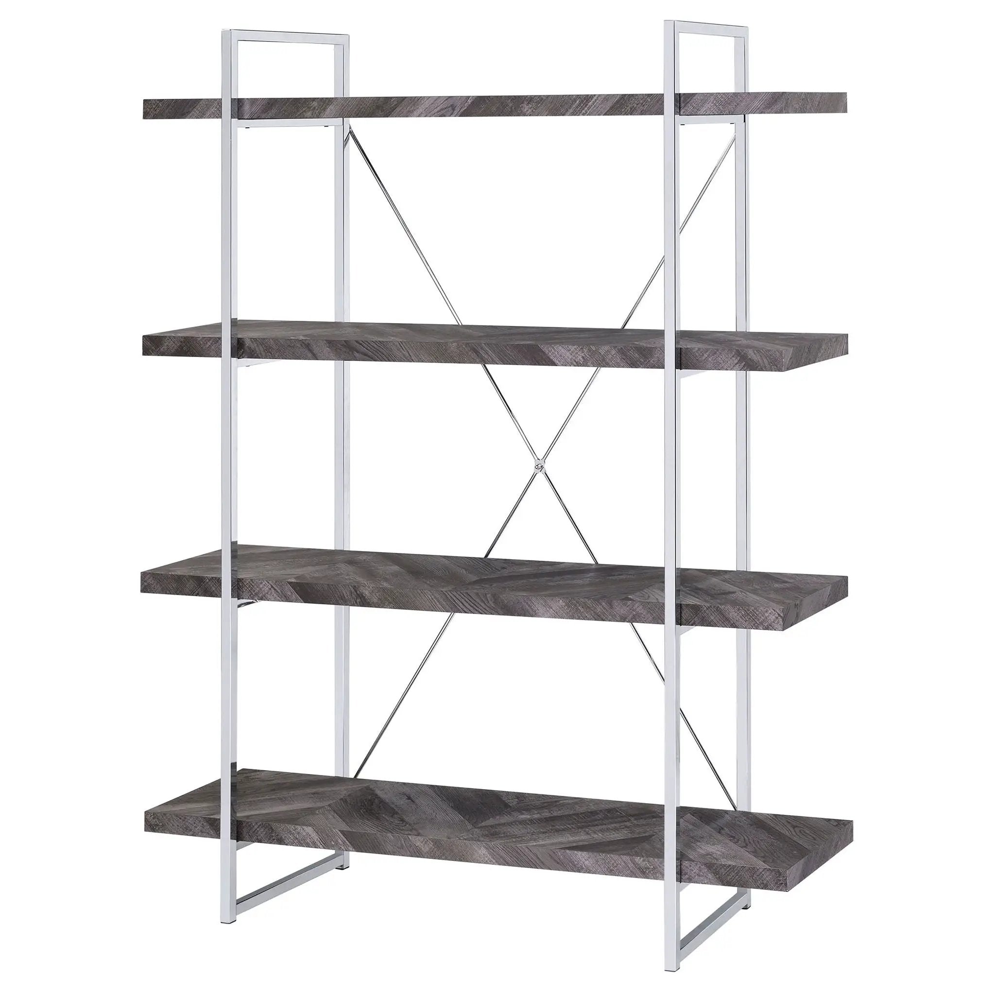 Grimma 63-inch 4-shelf Bookshelf Rustic Grey and Chrome by Unique Piece Furniture