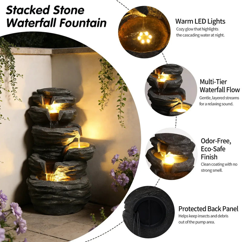 Outdoor Waterfall Fountain with Lights by HouseOfZazla