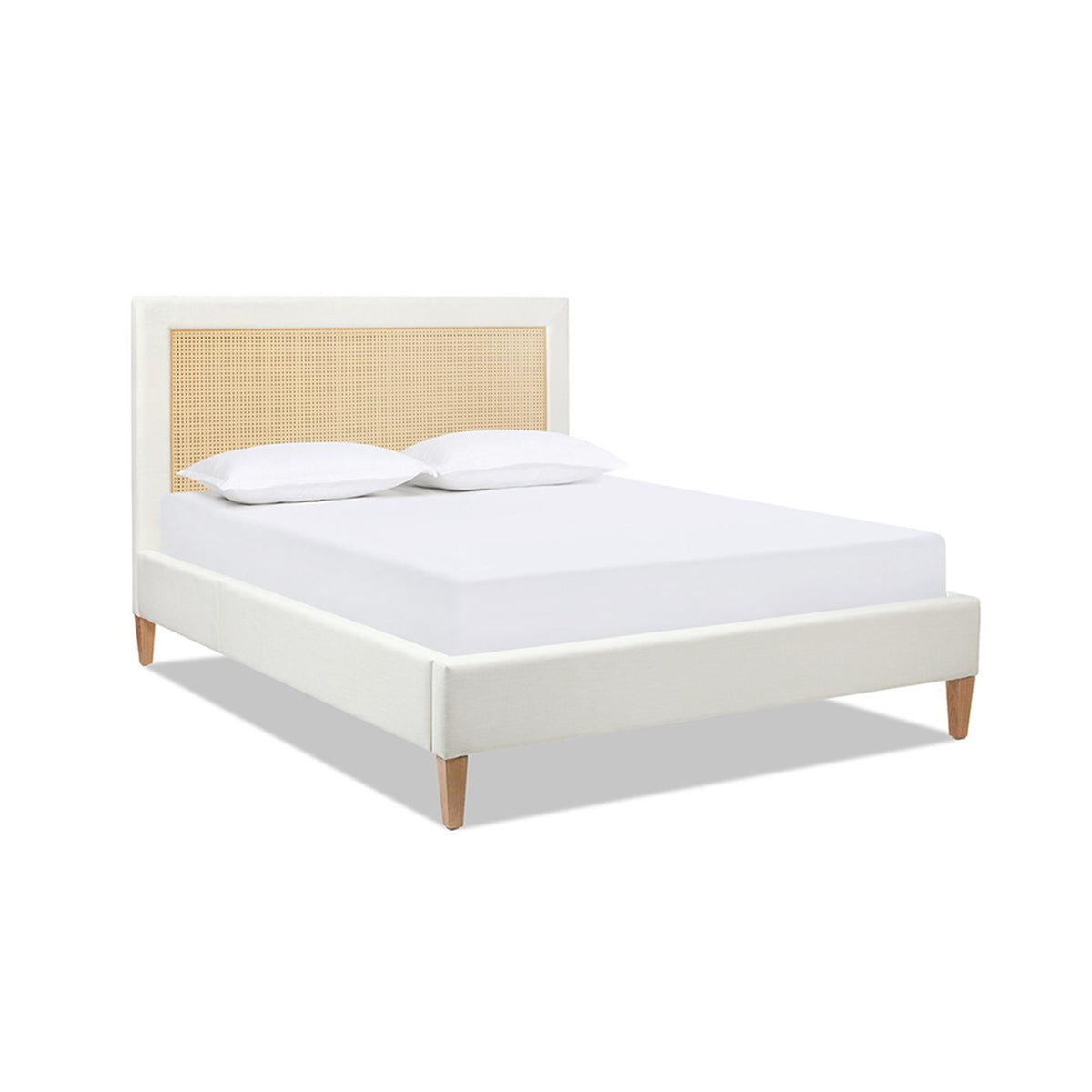 Upholstered Cane Back Platform Bed with Resin Wicker - White, photo 8 of 11