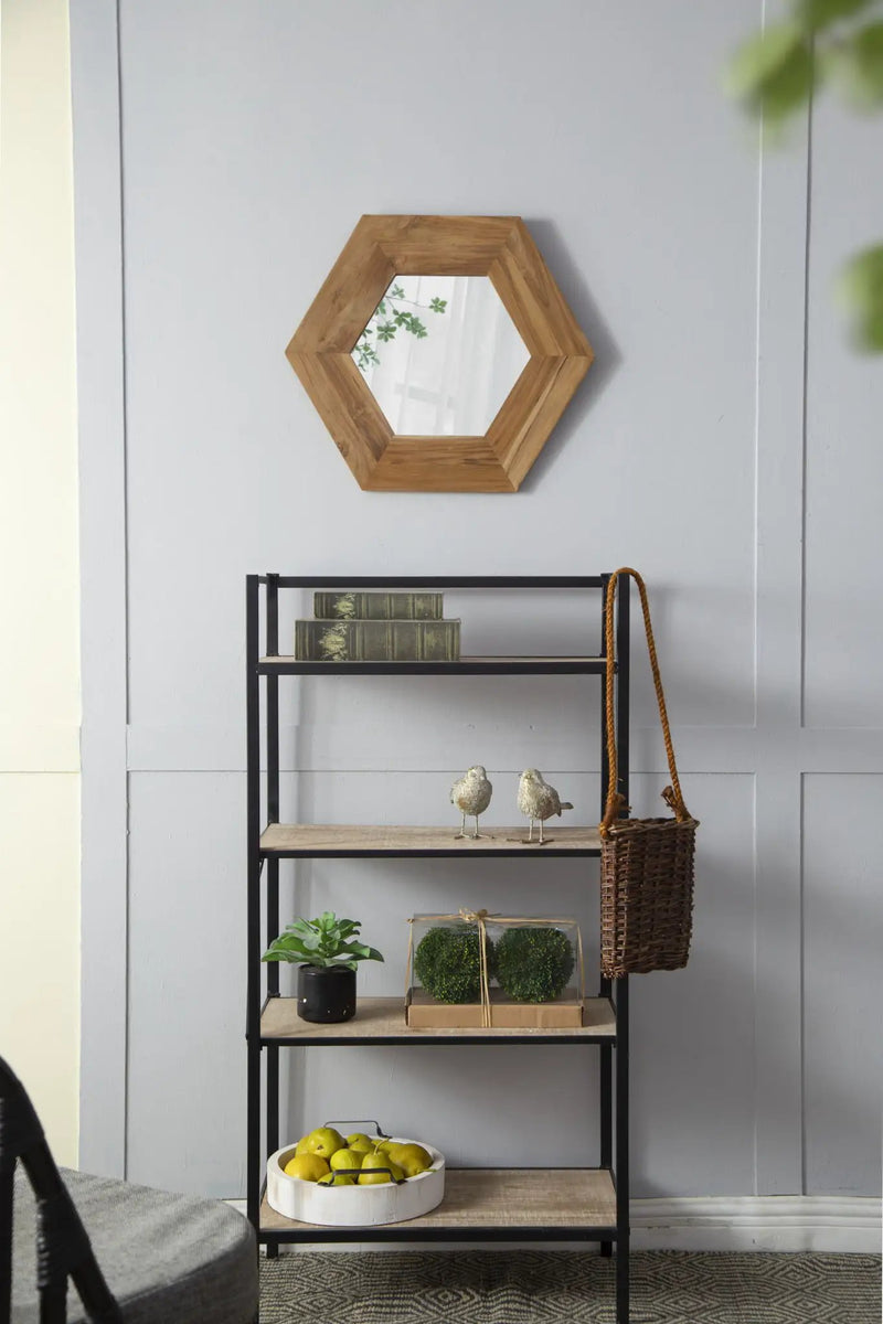 Hexagon Mirror With Natural Wood Frame, Wall Decor For Living Room Bathroom Hallway by Unique Piece Furniture