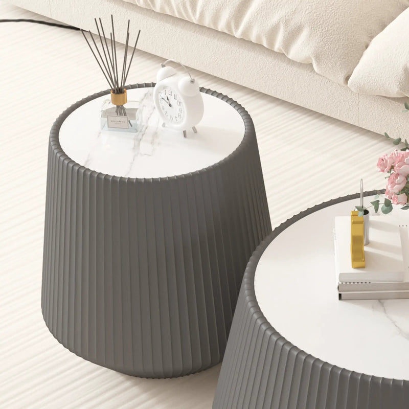 Light Sintered Stone Top Cup Shape Leather Coffee Table by HouseOfZazla