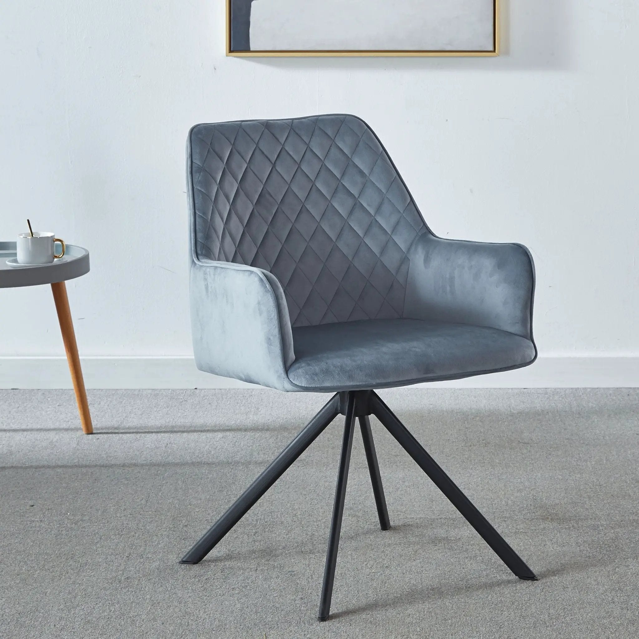Modern Desk Chair No Wheel, Ergonomic Office Chair Home Office Upholstered Chair, Computer Chair For Bedroom, Reception Room, Living Room With Metal Legs - Blue by HouseOfZazla
