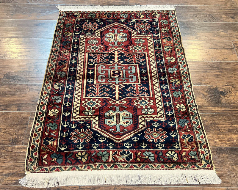 Antique Turkish Sparta Rug 3x4, Geometric Caucasian Pattern, Vintage Handmade Tribal Wool Carpet by Jewel Rugs