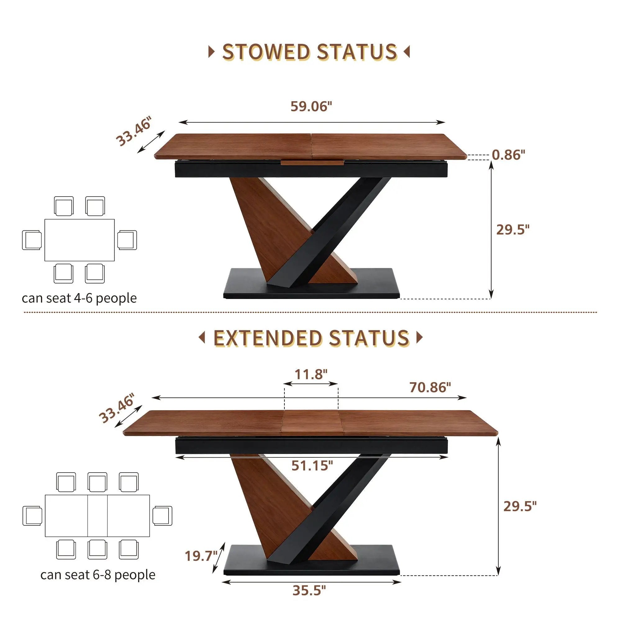 Dining Table, Scratch Resistant, Cross Geometric Legs For Kitchen & Dining Room - Dark Walnut by HouseOfZazla