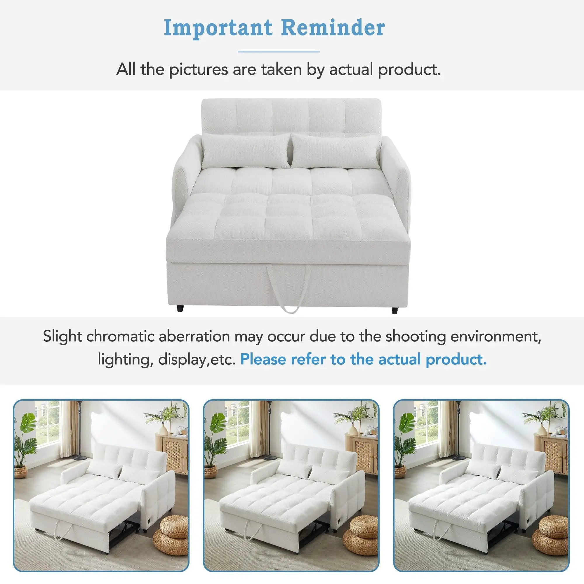 Loveseat Sofa Pull-Out Bed With Adjustable Backrest, 3 USB Ports And 2 Lumbar Pillows For Living Room by HouseOfZazla
