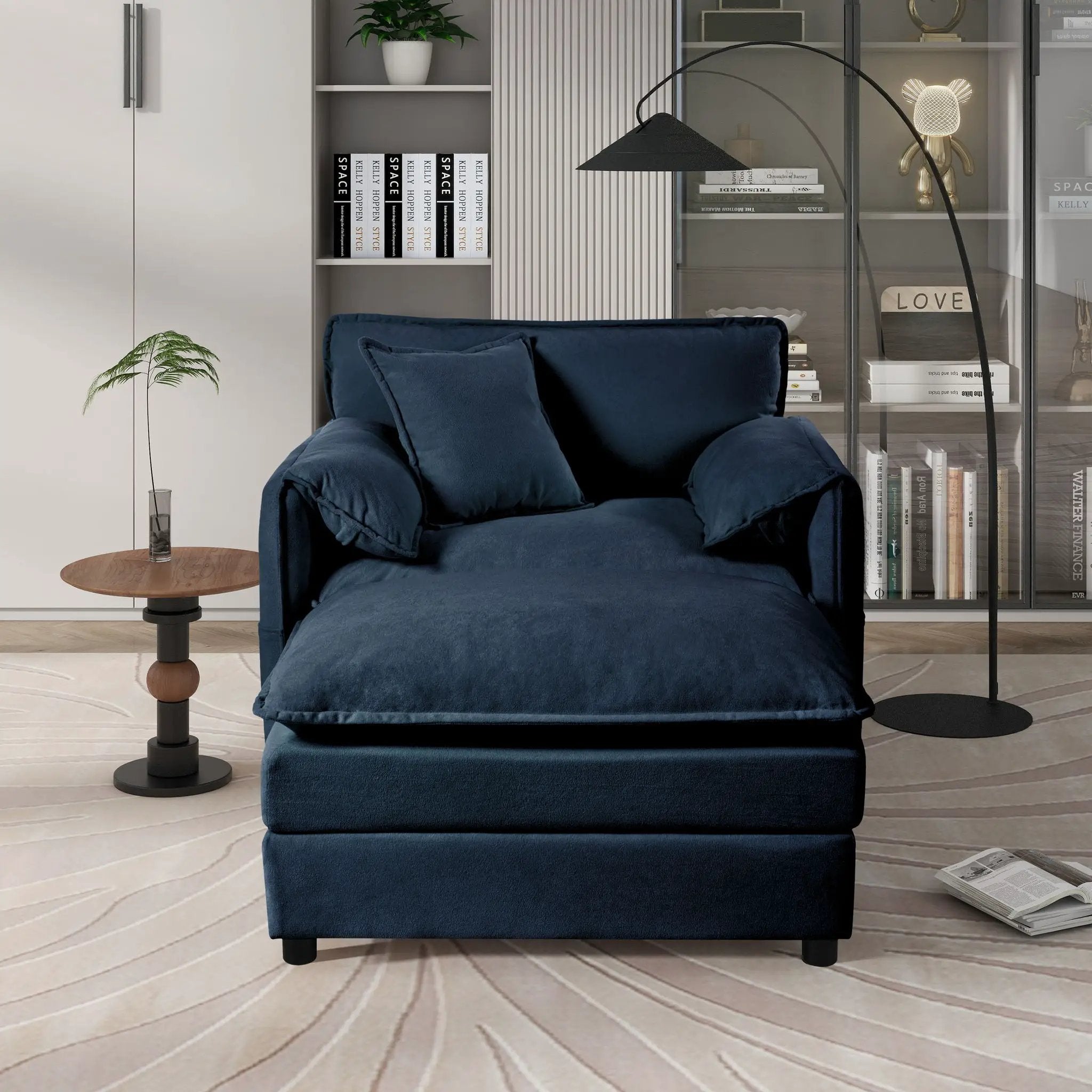 Oversized Chair With Movable Ottoman, Soft Upholstered Lounge Chair by HouseOfZazla